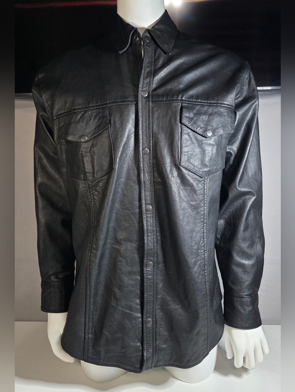 Hot Leathers Men's Black Leather Biker Shirt Jacket Size XL